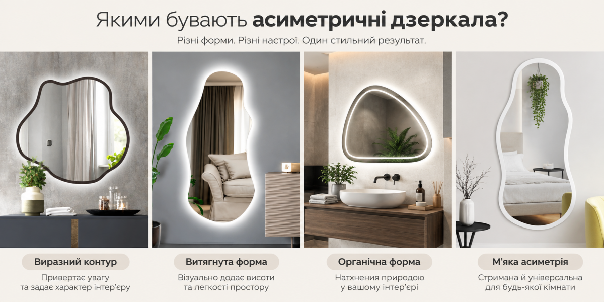 Зеркала нестандартной формы в интернет-магазине Ассорти. Какими бывают ассиметричные зеркала?